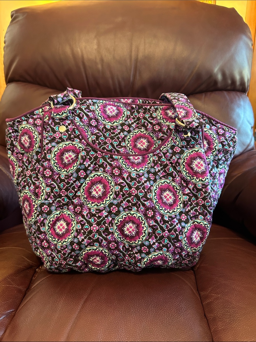 Vera Bradley Quilted Medallion Tote in Purple and Pink